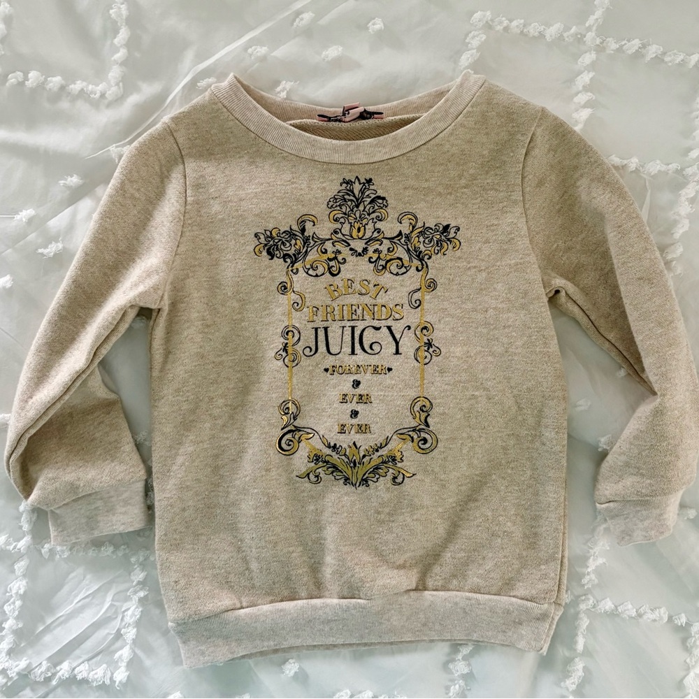 Juicy Couture girls tan metallic best friends Graphic Sweatshirt long sleeve 3T